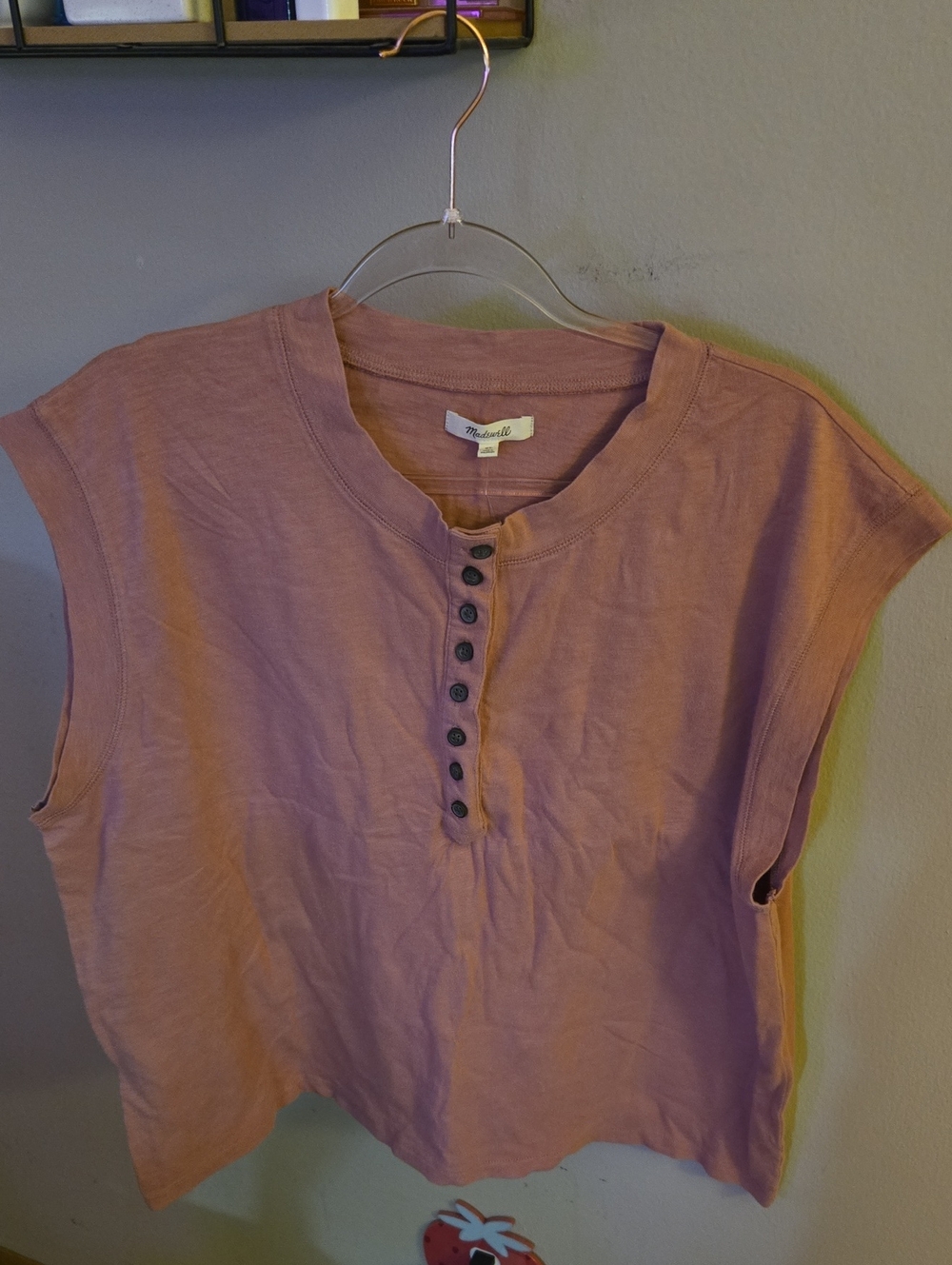 Madewell Dusty Rose Henley Tank with Button Placket